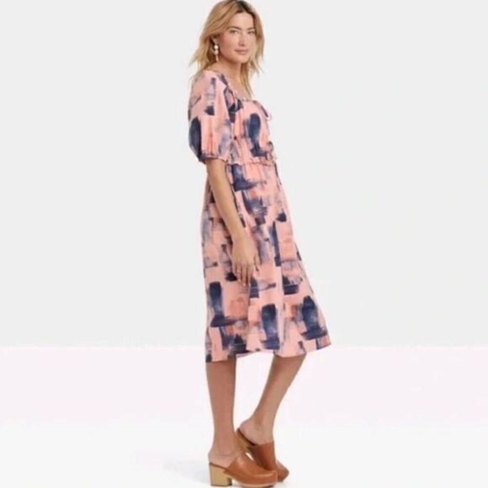 Universal Thread Women’s Brush Print Puff Sleeve Dress NWT